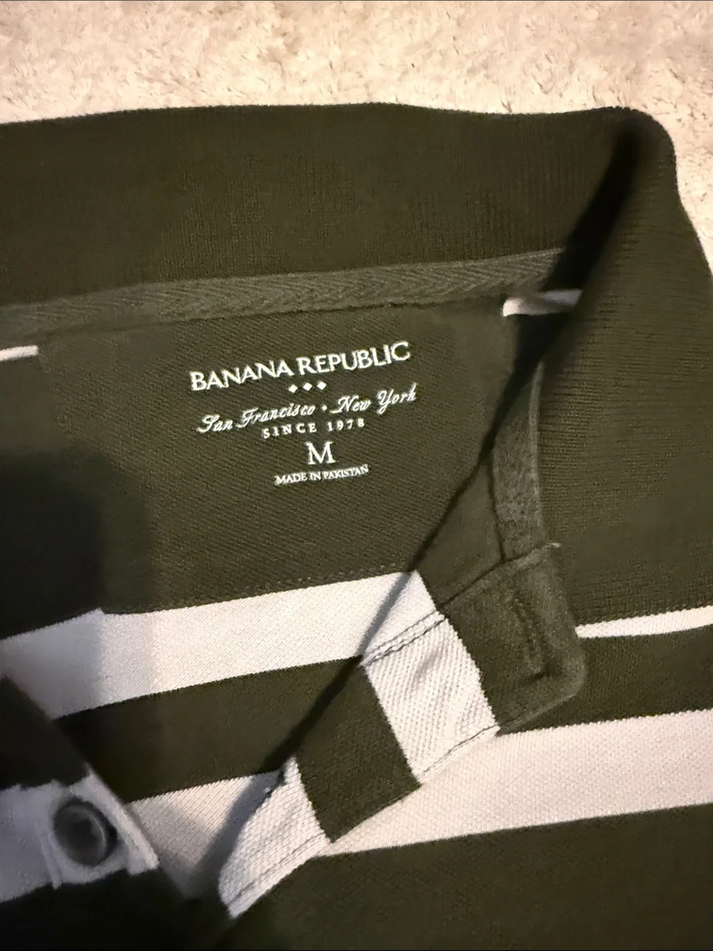 Banana Republic Olive Green & White Striped Polo